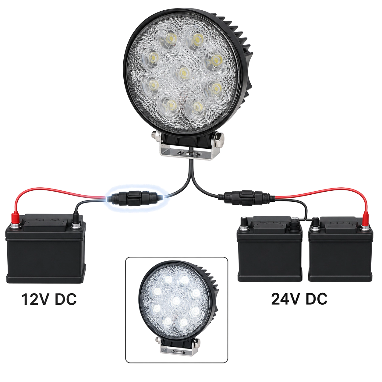 Napájení pracovního světla 12V a 24V DC